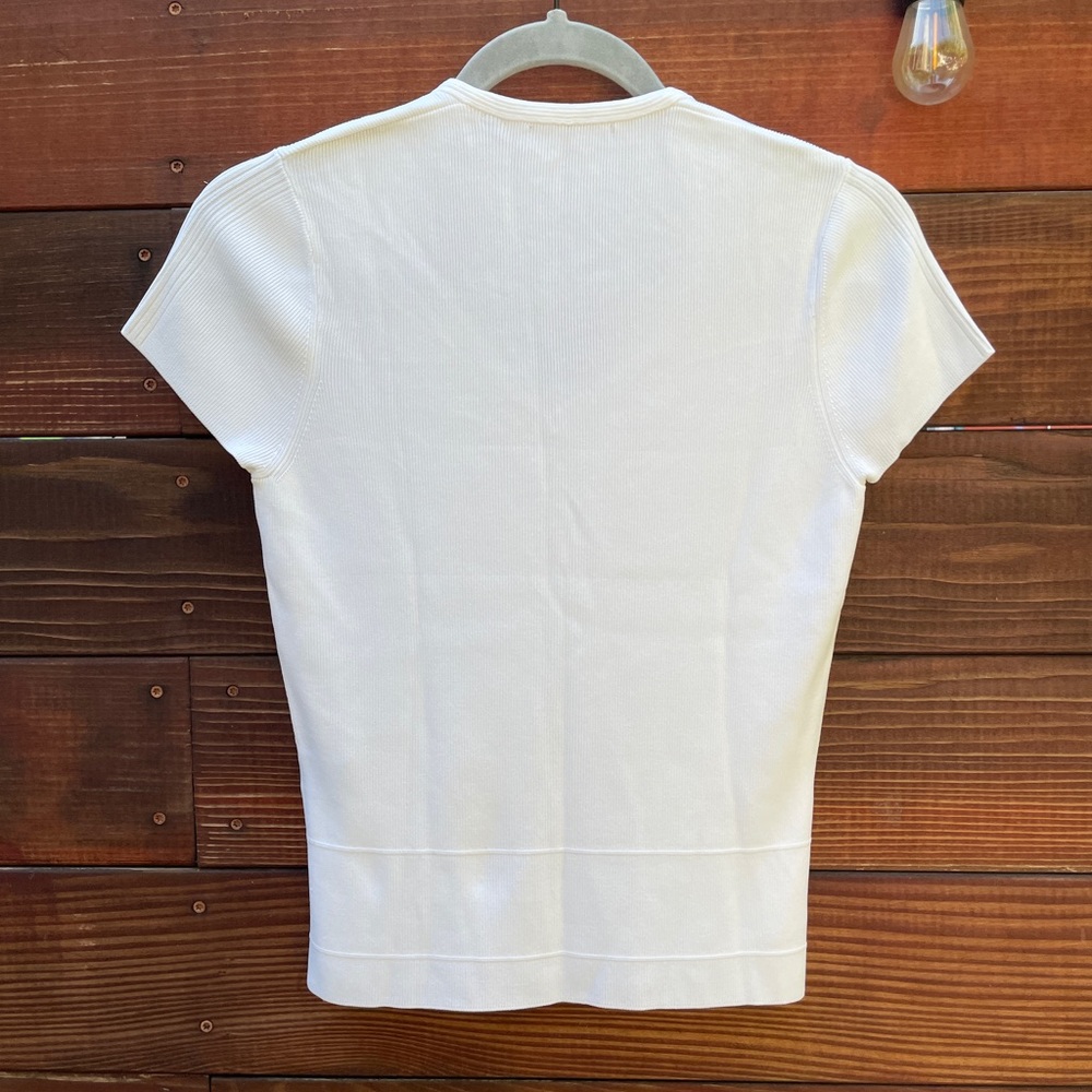 Ribbed White Vneck Sweater Shirt - Picture 3 of 4